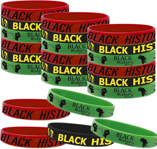 CupaPlay 48 PCS Happy Black History Month Party Favors Rubber Bracelets - Freedom Day Patriotic Party Supplies Goodie Bag Stuffers Fillers Silicone Wristbands