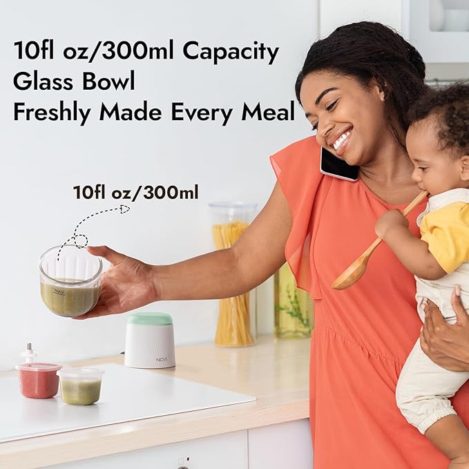 NCVI Puree Baby Food Processor Glass Set, Mini Infant Food Maker Blender Machine with 8 Blades and Grinding Disc, Small Blender Including Food Containers, Silicone Tray and Tableware, Green