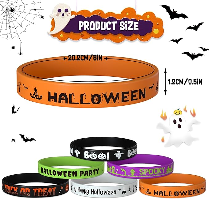 NEBURORA 72 Pcs Halloween Rubber Bracelets Silicone Wristbands Halloween Party Favors Trick or Treat Gifts Goodie Bag Stuffers