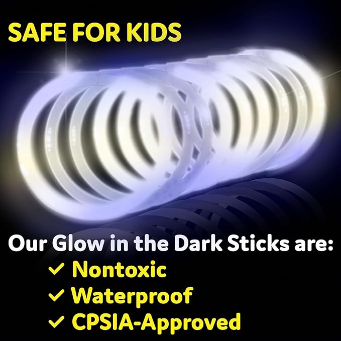 PartySticks White Glow Sticks Party Supplies 100pk - 8 Inch Glow in The Dark Light Up Sticks Party Favors, Glow Party Decorations, Neon Party Glow Necklaces and Glow Bracelets with Connectors