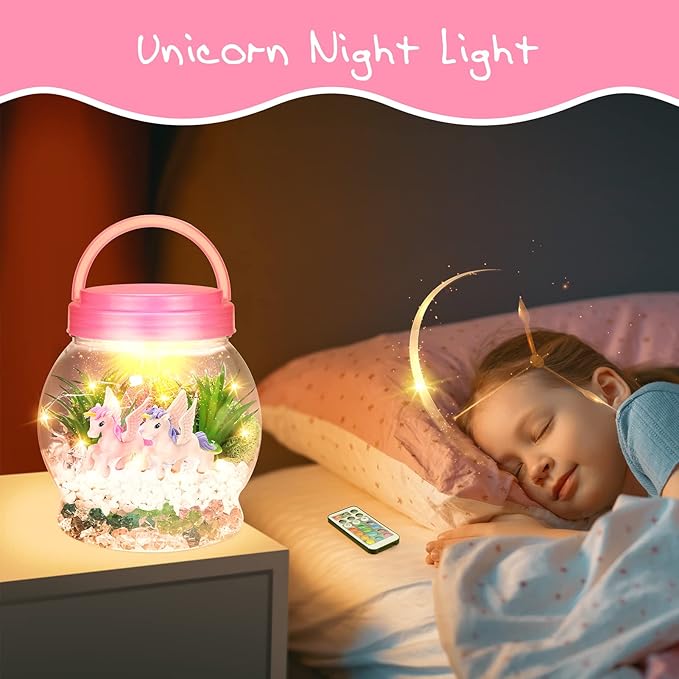 DIY Light-Up Unicorn Terrarium Kit for Kids,3 Light Modes Unicorn Toys & Activities Kits Presents,Arts & Crafts Unicorns Gift for Girls Age 4 5 6 7 8-12 Year Old Birthday Gift, Bedroom Decor