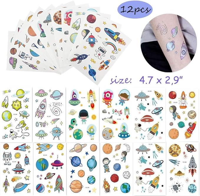 Outer Space Party Favors Supplies,Space Jam party favors, Tattoo Sticker Bouncy Ball Bracelet Space Badge Luminous Ball Helicopter Flashlights Keychain Gift Bag Kids Birthday Party Gift