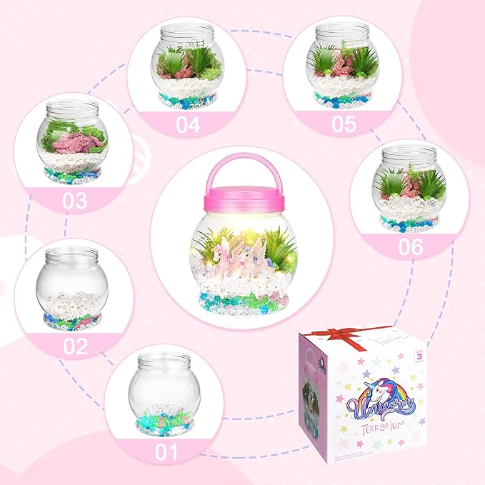 DIY Light-Up Unicorn Terrarium Kit for Kids,3 Light Modes Unicorn Toys & Activities Kits Presents,Arts & Crafts Unicorns Gift for Girls Age 4 5 6 7 8-12 Year Old Birthday Gift, Bedroom Decor