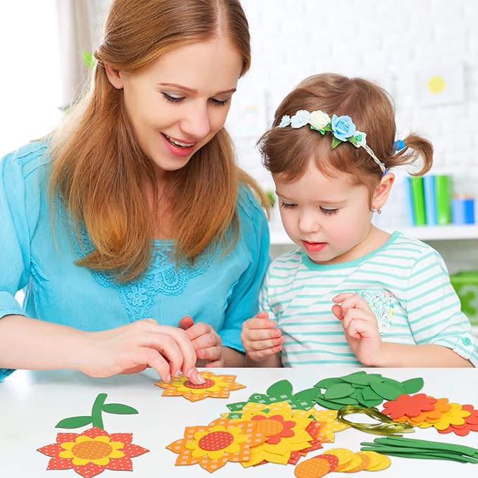 Fennoral 10 Pack Sunflower Crafts for Kids Make You Own Flowers Foam Stickers Ornament DIY Arts and Crafts for Boys Girls Spring Summer Art Activity Birthday Decoration