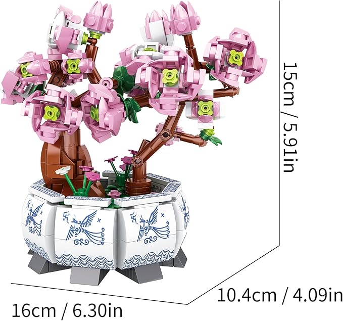 Peach Blossom Building Block Kit, Special Plant Home Decor Flower Bouquet Building Kit, Chinese Flower 471PCS Relaxing Building Project for Adults, Compatible Flowers Set 63007