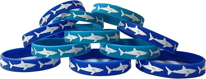 CupaPlay 48 PCS Shark Party Favors Rubber Bracelets - Under the Sea Shark Birthday Party Supplies Goodie Bag Stuffers Fillers Slicone Wristbands