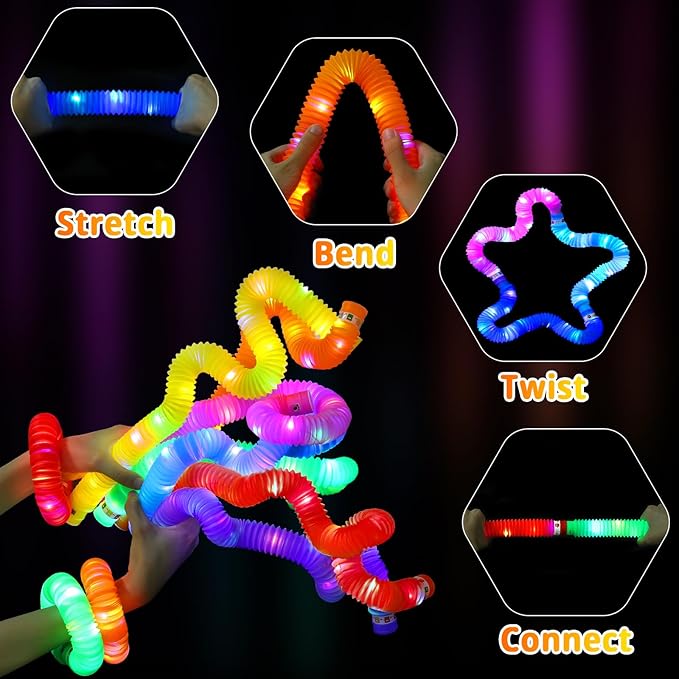 Glow Sticks Halloween Party Favors for Kids - 24 Pcs Light Up Pop Tubes Halloween Toys Glow in the Dark Party Supplies Halloween Gifts for Kids Goodie Bag Fillers, Christmas Stocking Stuffers for Kids