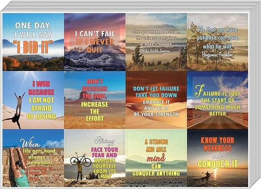 Creanoso Strong Determination Life Quotes Stickers (10-Sheet) – Total 120 pcs (10 X 12pcs) Individual Small Size 2.1 x 2. Inches, DIY Decoration Art Decal for Boys & Girls, Adults, Teens
