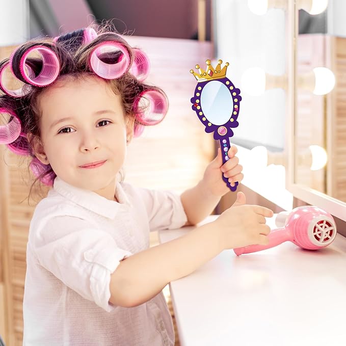 Fennoral 12 Pack Wooden Mirror Craft for Kids Decorate You Own Princess Mirrors for Girls DIY Paint Wooden Hand Mirror for Art Activities Birthday Gift Valentine's DayParty Supplies