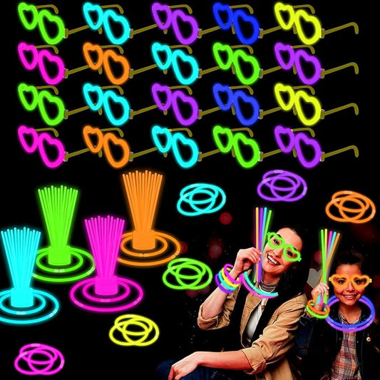 40 Pack Glow Heart Glasses Party Favors Bulk with 160 Glow Sticks & Connectors (for 40 Neon Glasses, 80 Bracelets or 26 Necklaces), Valentines Glow in the Dark Decorations for Mardi Gras Wedding Dance