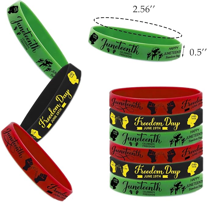 CupaPlay 60 PCS Happy Juneteenth Day Party Favors Rubber Bracelets - Freedom Day Patriotic Party Supplies Goodie Bag Stuffers Fillers Silicone Wristbands