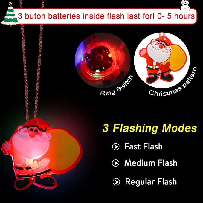 DIYASY Light Up Christmas Necklace Bulk, 24 Pcs Party Favor LED Bracelet for Kids Adults Glow in the Dark Flashing Toys Christmas Stocking Stuffers Ornaments Decorations