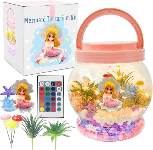 Mermaid Terrarium Kit for Kids, Birthday Gift for Girls, DIY Arts & Crafts Gift Light Up Mermaid Gifts for Girls, Mermaid Toys Presents for Girls Age 4 5 6 7 8-12 Year Old