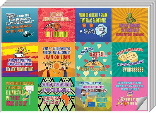 Creanoso Playing Basketball Funny Sports Jokes Stickers (10-Sheet) – Total 120 pcs (10 X 12pcs) Individual Small Size 2.1 x 2. Inches, Cool Themes Designs, Decor Art for Boys & Girls, Children, Teens