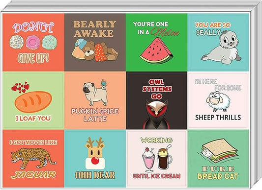 Creanoso Silly Funny Puns Stickers (10-Sheet) – Total 120 pcs (10 X 12pcs) Waterproof, Unique Personalized Themes Designs, DIY Decoration Art Decal for Boys & Girls, Children, Teens