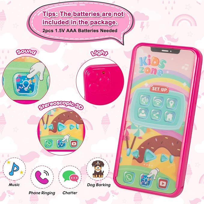 Play Purse for Little Girls, Toddler Purse with Accessories and Pretend Play Makeup Kit, My First Purse Set Includes Pink Handbag, Wallet, Toy Phone, Kids Toy, Christmas Birthday Gift Set for Age 3+