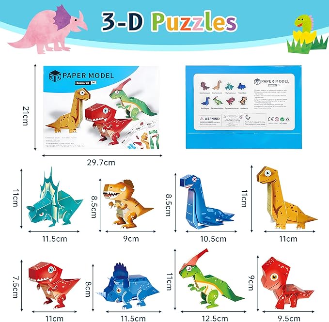 Paper Craft 3D Puzzle DIY Puzz Kits (8 PCS/Kit) Cartoon Art Craft Gift for Kids, No Need Scissors, Include Adhesive Paper, Art Supplies in Class, Cubic Art Decor Paper Model Craft Kit (Gun)