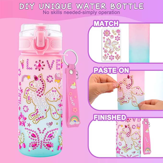 Decorate Your Own Water Bottle Kits Gifts for Girls Ages 4-6-8, DIY Mermaid Unicorn Water Bottle, Fun Kids Arts & Crafts Sticker Toys - 4 5 6 7 8 Year Old Girls Birthday Valentines Day Gifts, 2-Pack