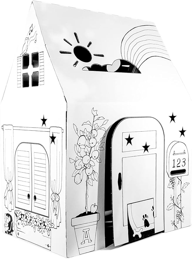 Easy Playhouse Clubhouse - Kids Art and Craft for Indoor and Outdoor Fun, Color, Draw, Doodle on this Blank Canvas – Decorate and Personalize a Cardboard Fort, 34" X 27" X 48" - Made in USA, Age 3+