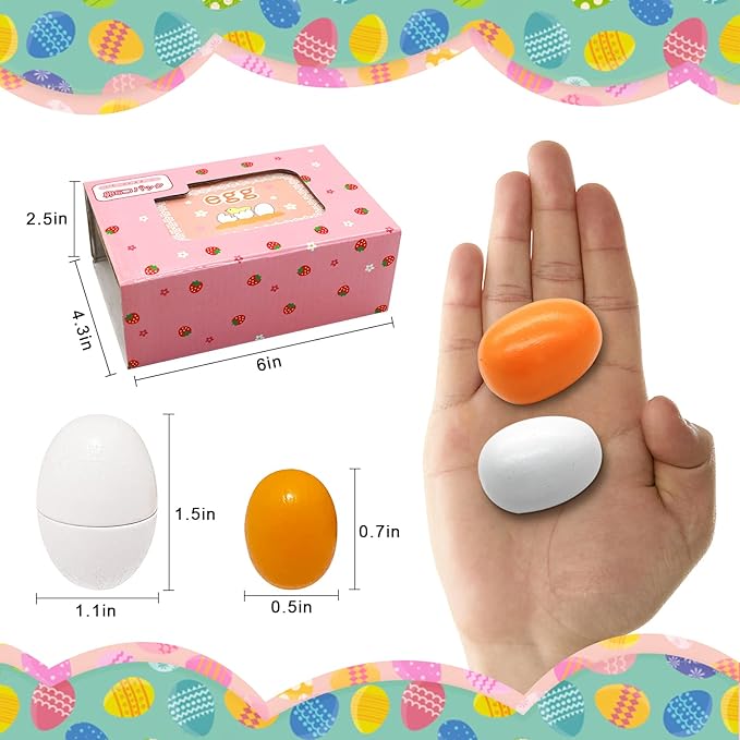 Newmemo Easter Wooden Eggs 6pcs Faux Fake Eggs Easter Decor Eggs Wooden Chicken Eggs Paintable Eggs for DIY Crafts Easter Egg Painting Chicken Coop Pretend Play Kitchen Toy Food Easter Basket Stuffers