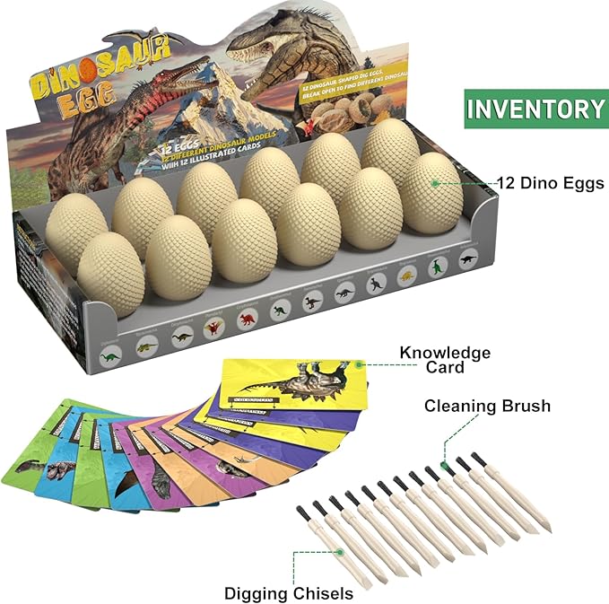 EARTH'SCODE Dinosaur Eggs, 12 Pcs Dino Eggs Excavation Dig Kit, Dinosaur Toys for Dinosaur Party Gifts for Kids 6-12 Years Old
