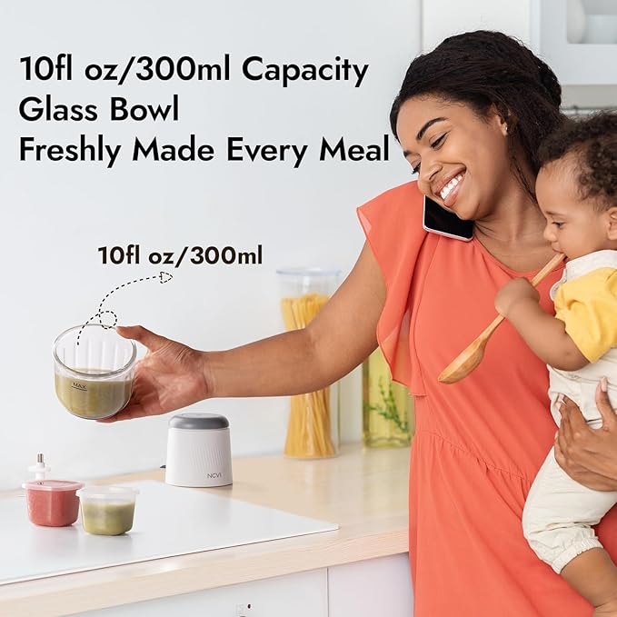 NCVI Puree Baby Food Processor Glass Set, Mini Infant Food Maker Blender Machine with 8 Blades and Grinding Disc, Small Blender for Baby Food Including Food Containers, Silicone Tray and Tableware