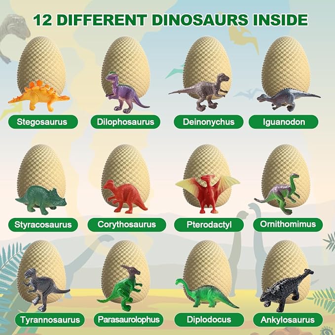 EARTH'SCODE Dinosaur Eggs, 12 Pcs Dino Eggs Excavation Dig Kit, Dinosaur Toys for Dinosaur Party Gifts for Kids 6-12 Years Old