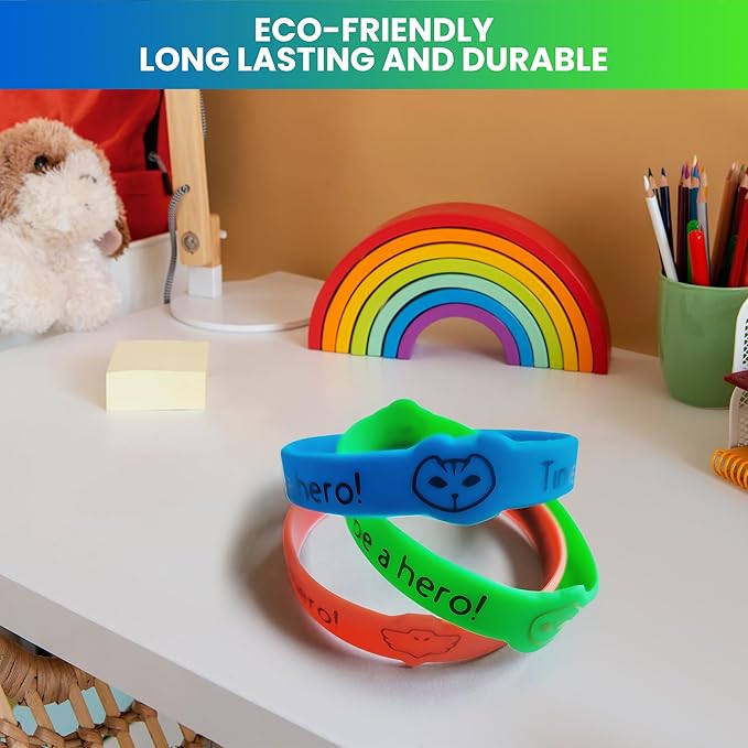Masks Party Favors Bands Supplies, Red Green Blue Birthday Celebrations Girls Boys Gift Kids Silicone Wristbands Hero PJ Theme Goody Bag Fillers 24 Pack