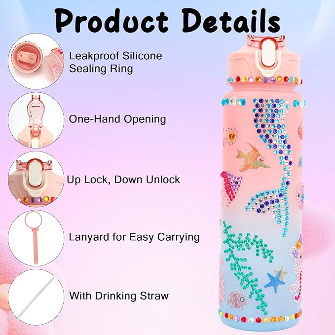 Decorate Your Own Water Bottle Kits for Girls 4-12, Valentines Day Gifts for Girls, Girls Water Bottle, Gem Stickers DIY Arts and Crafts Kits Supplies for Girls, Birthday Easter Gifts for Girls