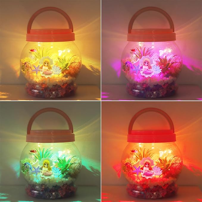 Mermaid Terrarium Kit for Kids, Birthday Gift for Girls, DIY Arts & Crafts Gift Light Up Mermaid Gifts for Girls, Mermaid Toys Presents for Girls Age 4 5 6 7 8-12 Year Old