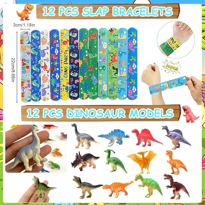 Dinosaur Party Favors, 172 pcs Birthday Party Supplies contains Cups, Straws, Bracelets, Keychains, Stickers, Small Models, Tatoo Stickers, DIY Stickers, Thanks Tags for Animal Themed Birthday Decors