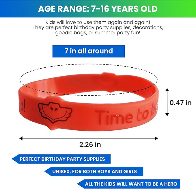 Masks Party Favors Bands Supplies, Red Green Blue Birthday Celebrations Girls Boys Gift Kids Silicone Wristbands Hero PJ Theme Goody Bag Fillers 24 Pack