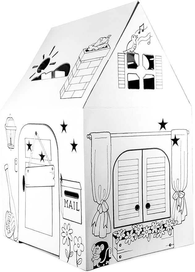 Easy Playhouse Clubhouse - Kids Art and Craft for Indoor and Outdoor Fun, Color, Draw, Doodle on this Blank Canvas – Decorate and Personalize a Cardboard Fort, 34" X 27" X 48" - Made in USA, Age 3+