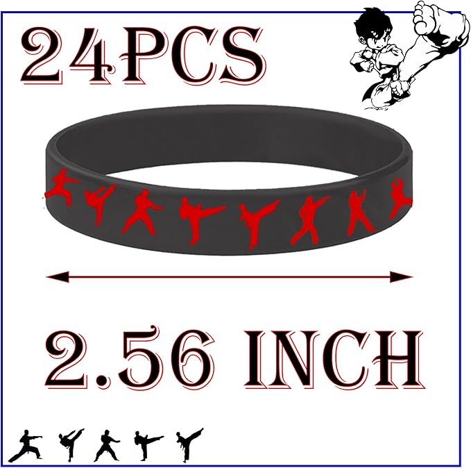 CupaPlay 48 Taekwondo Karate Rubber Bracelets Kung Fu Wrestling Theme Party Supplies Decorations Birthday Baby Shower Silicone Wristbands Party Favors
