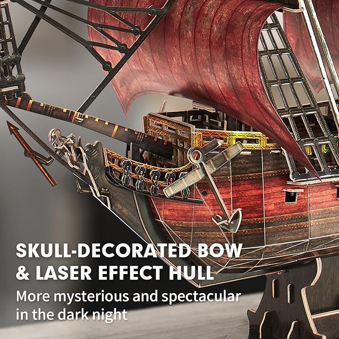 CubicFun 3D Puzzles for Adults Kids, Red Queen Anne's Revenge 391 Pcs, Home Decor Cool Pirate Ship Arts & Crafts for Adults Puzzles Model Kits, Birthday Gifts for Women Men Puzzles for Adults