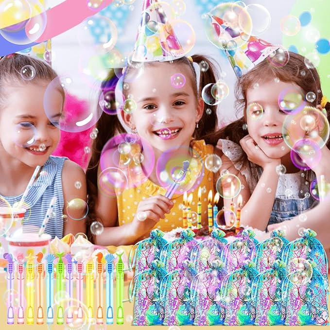 Mermaid Party Favors- Ocean Sea Party Toys Sets for 12 Children Decorations, Goodie Bag Fillers 96 PCS for Kids Summer Party Supplies, Necklace, Bubble Wands Girls Mermaid Birthday Party Favors