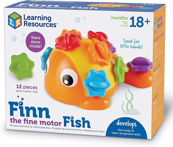 Learning Resources Finn the Fine Motor Fish - 12 Pieces, Ages 18+ months Fine Motor and Sensory Toy, Counting & Color Recognition Toys, Educational Toys for Toddlers, Toddler Montessori Toys