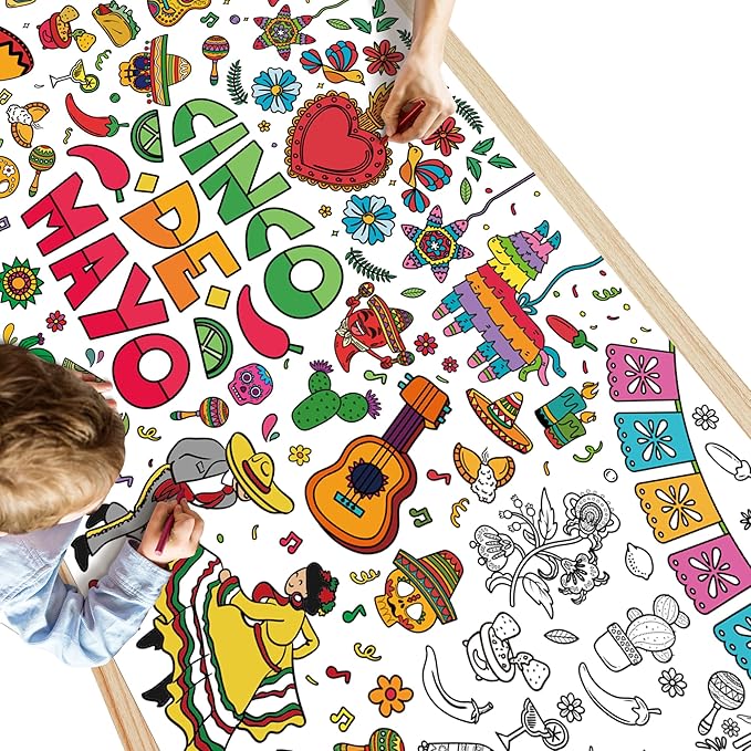 OHOME Fiesta Giant Coloring Poster/Tablecloth - Fiesta Party Decorations - 30 x 72 Inches Jumbo Coloring Banner Kids Crafts Games Accessories Gifts Decor - Mexican Party Decorations
