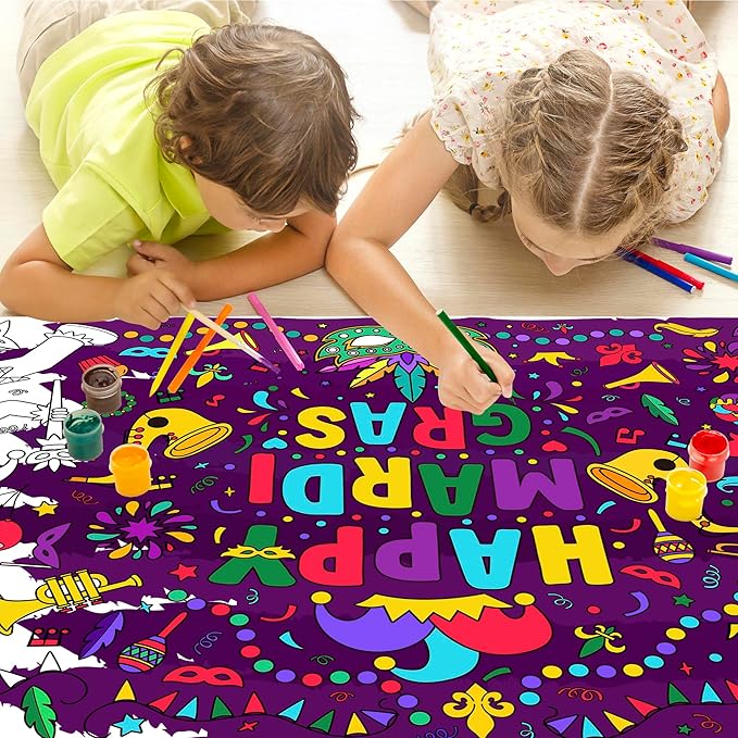 OHOME Mardi Gras Giant Coloring Poster/Tablecloth-Mardi Gras Decorations - 30 x 72 Inches Jumbo Coloring Banner Kids Crafts Gifts Activities Accessories Decor Party Decorations