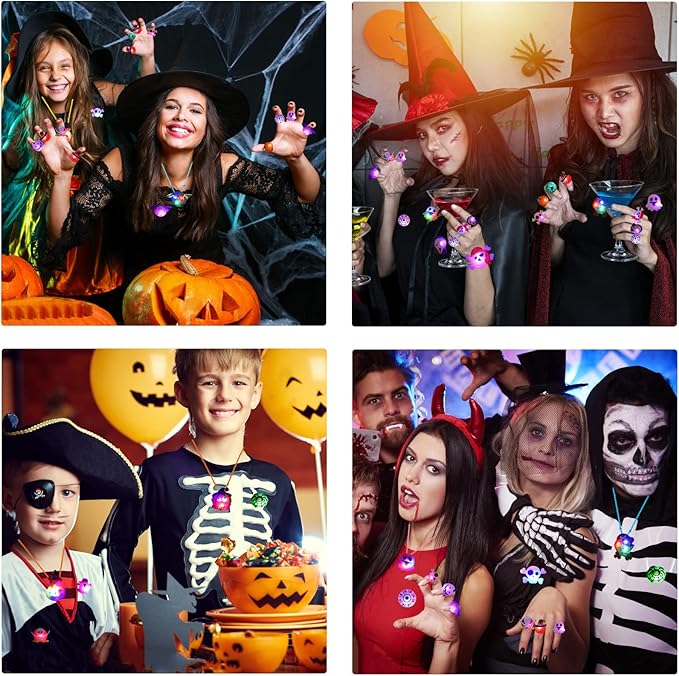 DIYASY 63 Pcs Halloween Party Favors, Light Up Rings Necklace LED Flash Bracelets Lighted Brooches Bulk Glow Toys Party Supplies Decorations for Kids