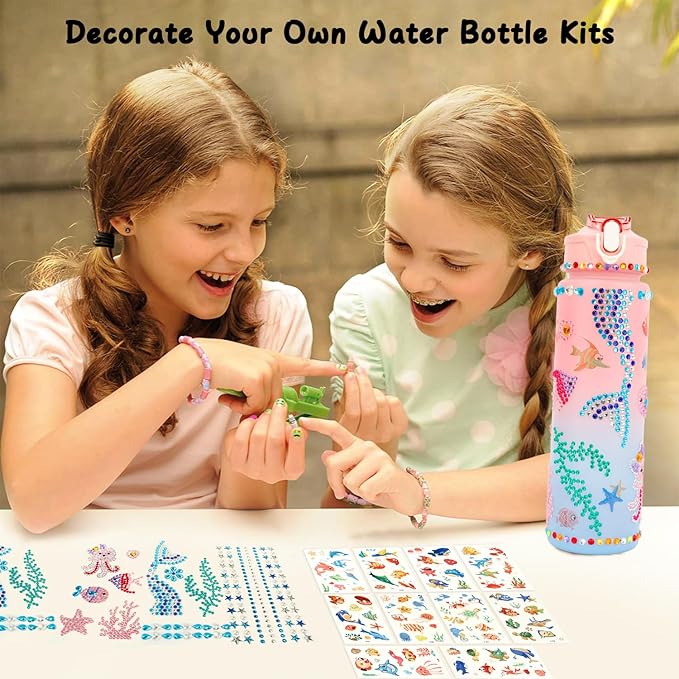 Decorate Your Own Water Bottle Kits for Girls 4-12, Valentines Day Gifts for Girls, Girls Water Bottle, Gem Stickers DIY Arts and Crafts Kits Supplies for Girls, Birthday Easter Gifts for Girls