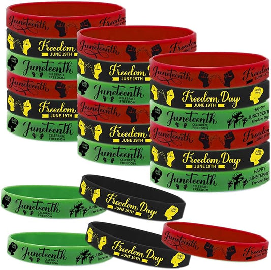 CupaPlay 48 PCS Happy Juneteenth Day Party Favors Rubber Bracelets - Freedom Day Patriotic Party Supplies Goodie Bag Stuffers Fillers Silicone Wristbands