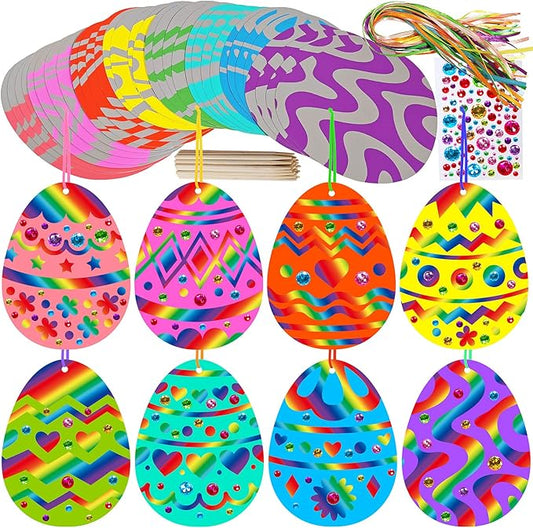 32 Sets Magic Color Scratch Art Easter Egg Ornaments Decorations DIY Easter Craft Kits Scratch Paper Easter Egg Scratching Tools for Kids Party Favors Easter Spring Classroom Home Activity Art Project