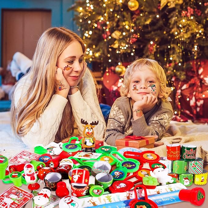 MGparty 96Pcs Christmas Party Favors for Kids - Stocking Stuffers, Pinata Stuffers, Classroom Rewards, Carnival Prizes, Treasure Box Toys, Christmas Goodie Bag Fillers, Christmas Party Supplies