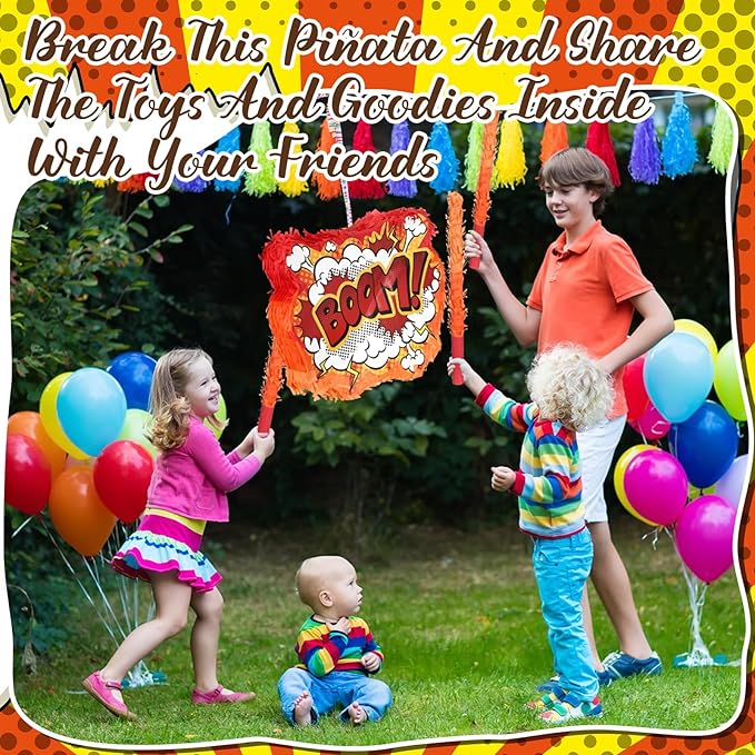 Quelay Hero Party Favor Birthday Supplies Including Hero Piñata Set Drinking Straws Keychains Slap Bracelet Stickers Carnival Classroom Prize Gifts Birthday Decorations for Kids