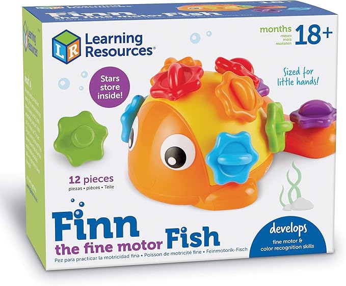 Learning Resources Finn the Fine Motor Fish - 12 Pieces, Ages 18+ months Fine Motor and Sensory Toy, Counting & Color Recognition Toys, Educational Toys for Toddlers, Toddler Montessori Toys