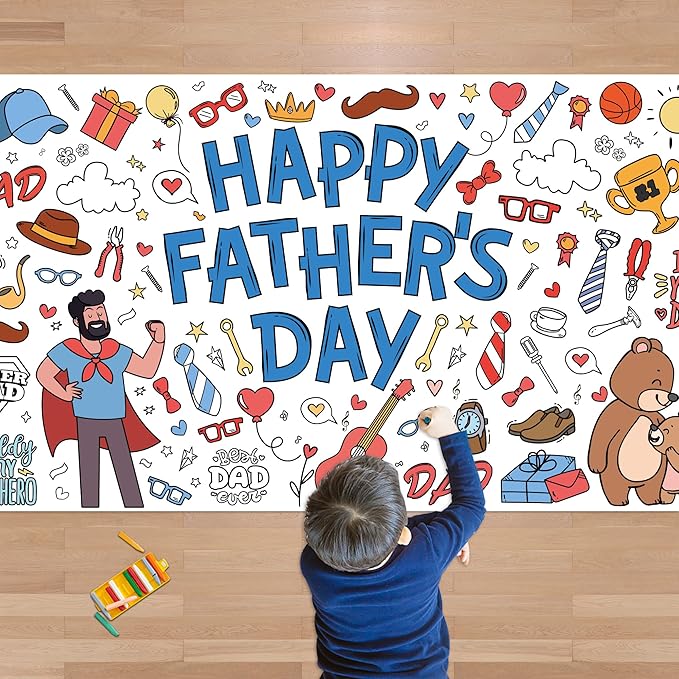 OHOME Fathers Day Giant Coloring Poster/Tablecloth - 30 x 72 Inches Jumbo Coloring Banner Kids Crafts Activities - Happy Fathers Day Decorations from Daughter Son Wife - Gifts from Kids