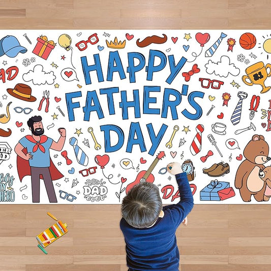 OHOME Fathers Day Giant Coloring Poster/Tablecloth - 30 x 72 Inches Jumbo Coloring Banner Kids Crafts Activities - Happy Fathers Day Decorations from Daughter Son Wife - Gifts from Kids