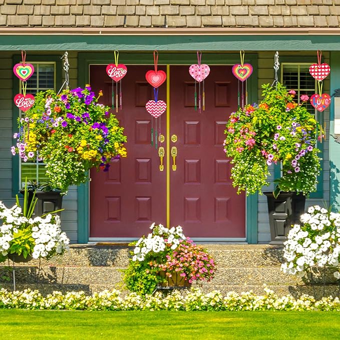 Fennoral 9 Pack Heart Wind Chime Kit for Kids Make You Own Love Wind Chimes DIY Colorful Valentine's Day Wooden Art and Craft for Kids Valentine's Day Party Decoration