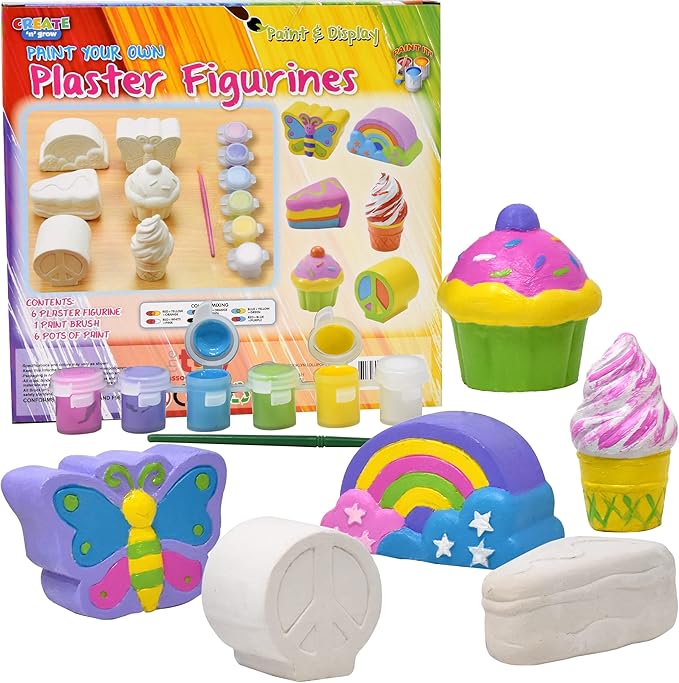 Decorate Your Own Figurines, Paint Your Own Kids Set - Includes Six Figurines, Paint Brush, Six Pots of Paint